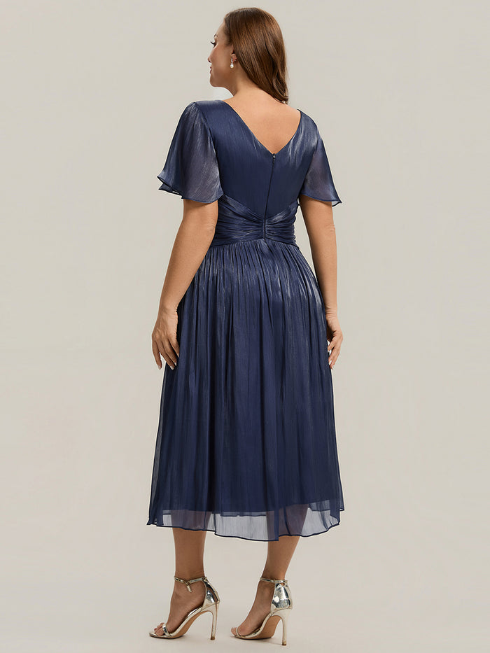 Plus Size Gathered Sea-island Wedding Guest Dress #color_Navy Blue