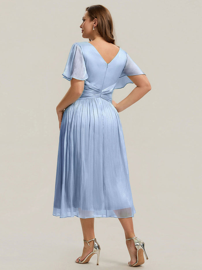 Plus Size Gathered Sea-island Wedding Guest Dress #color_Light Dusty Blue