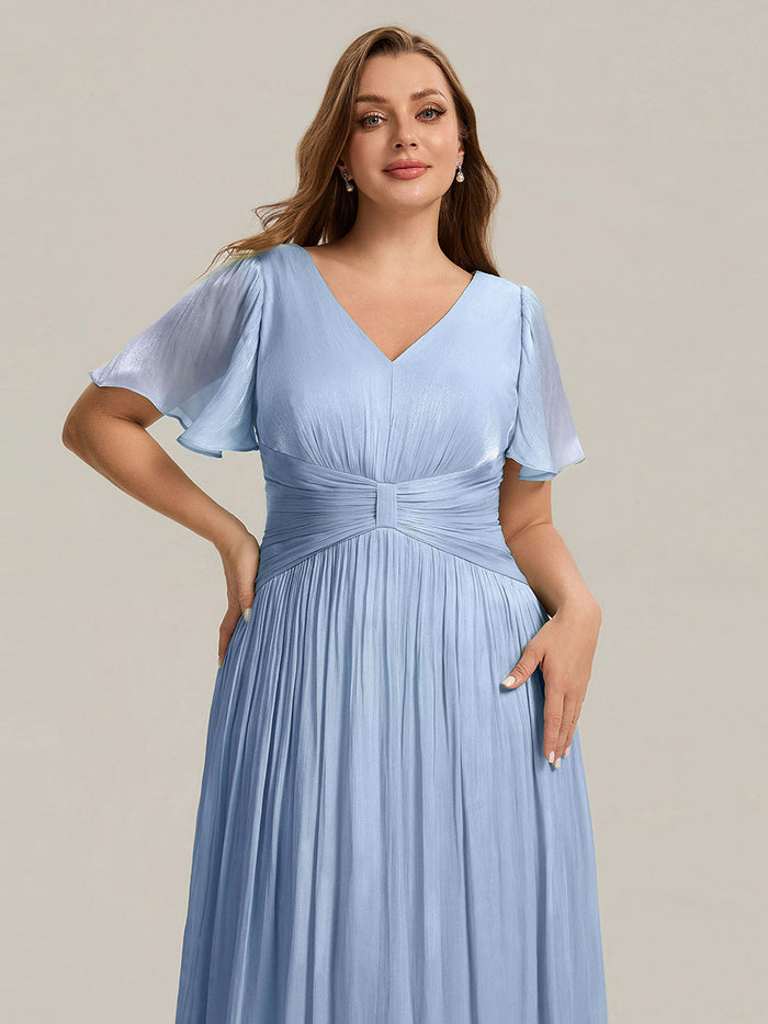 Plus Size Gathered Sea-island Wedding Guest Dress #color_Light Dusty Blue