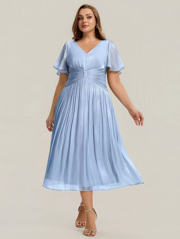 Plus Size Gathered Sea-island Wedding Guest Dress #color_Light Dusty Blue