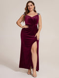 Plus Size Knot Detail Velvet Evening Dress #color_Burgundy