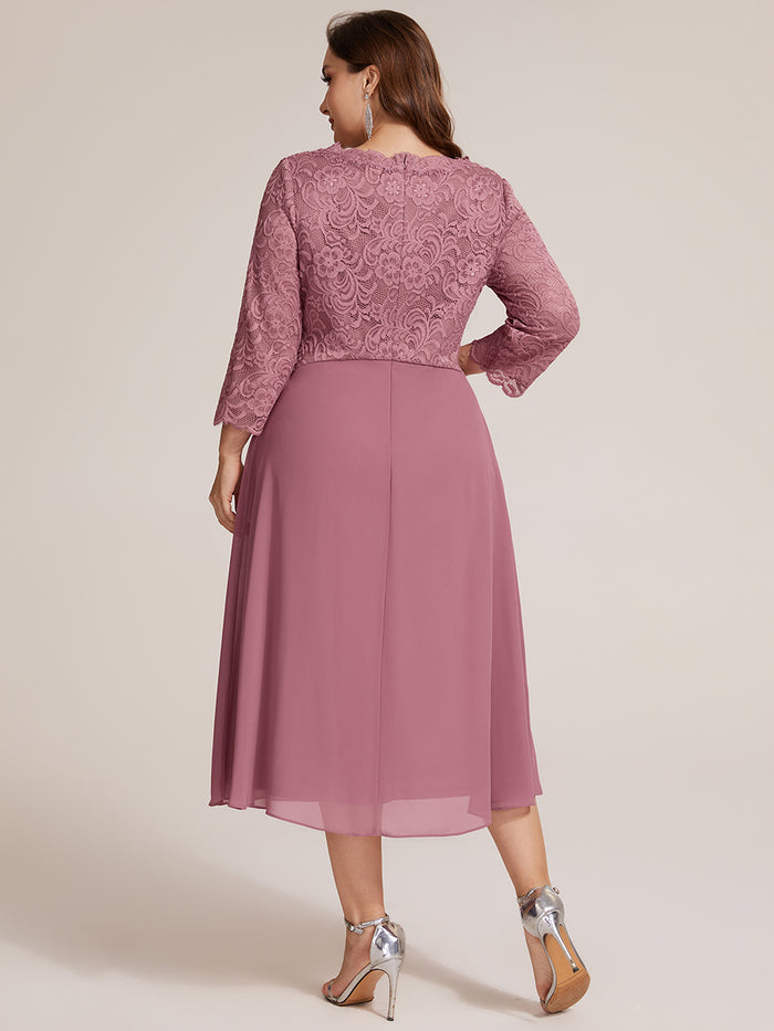 Plus Size Lace Fitted Sleeve Wedding Guest Dress #color_Purple Orchid