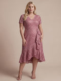 Plus Size Lace High Low Wedding Guest Dress #color_Purple Orchid
