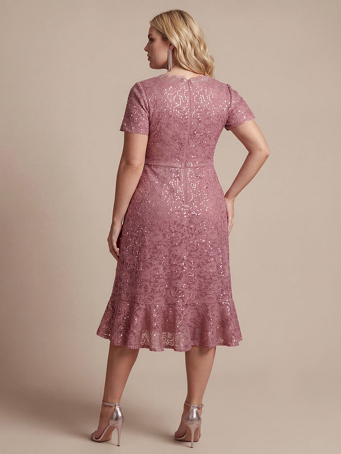 Plus Size Lace High Low Wedding Guest Dress #color_Purple Orchid