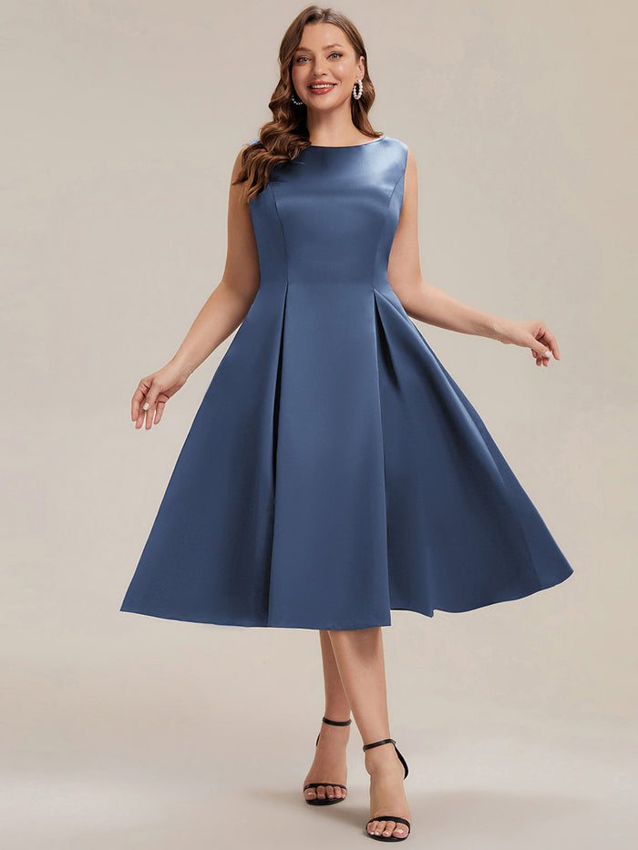 Plus Size Pocket Satin Wedding Guest Dress #color_Dusty Blue