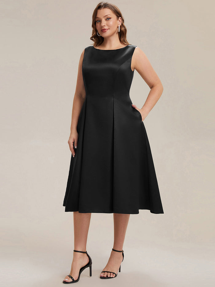 Plus Size Pocket Satin Wedding Guest Dress #color_Black