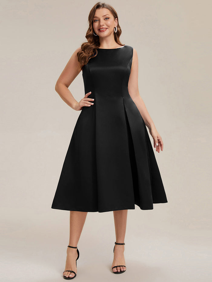 Plus Size Pocket Satin Wedding Guest Dress #color_Black