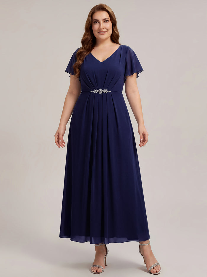 Plus Size Rhinestone Embellished Chiffon Wedding Guest Dress #color_Navy Blue