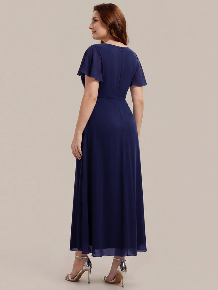 Plus Size Rhinestone Embellished Chiffon Wedding Guest Dress #color_Navy Blue