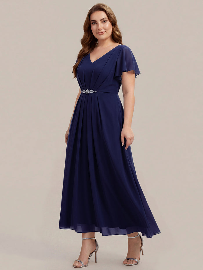 Plus Size Rhinestone Embellished Chiffon Wedding Guest Dress #color_Navy Blue