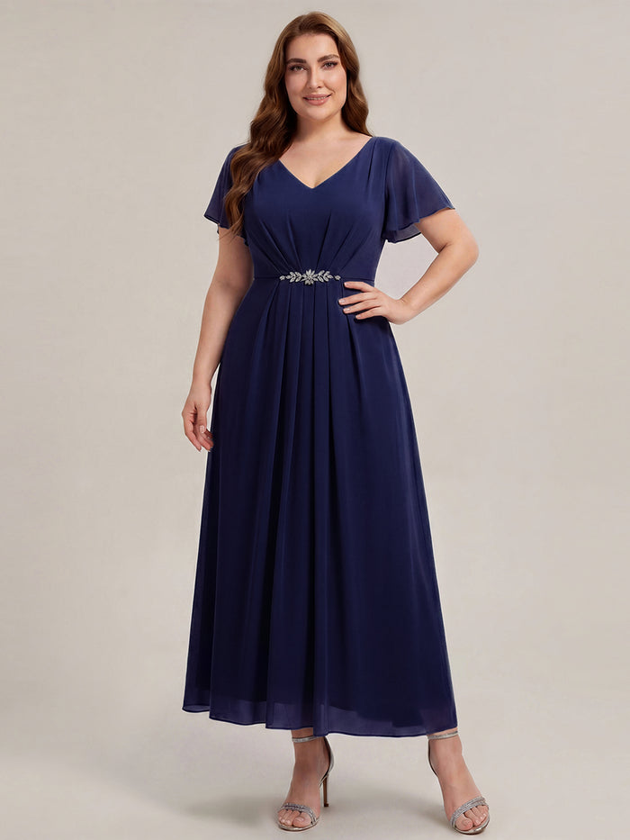 Plus Size Rhinestone Embellished Chiffon Wedding Guest Dress #color_Navy Blue