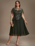 Plus Size Ruffle Tulle Wedding Guest Dress #color_Olive Green