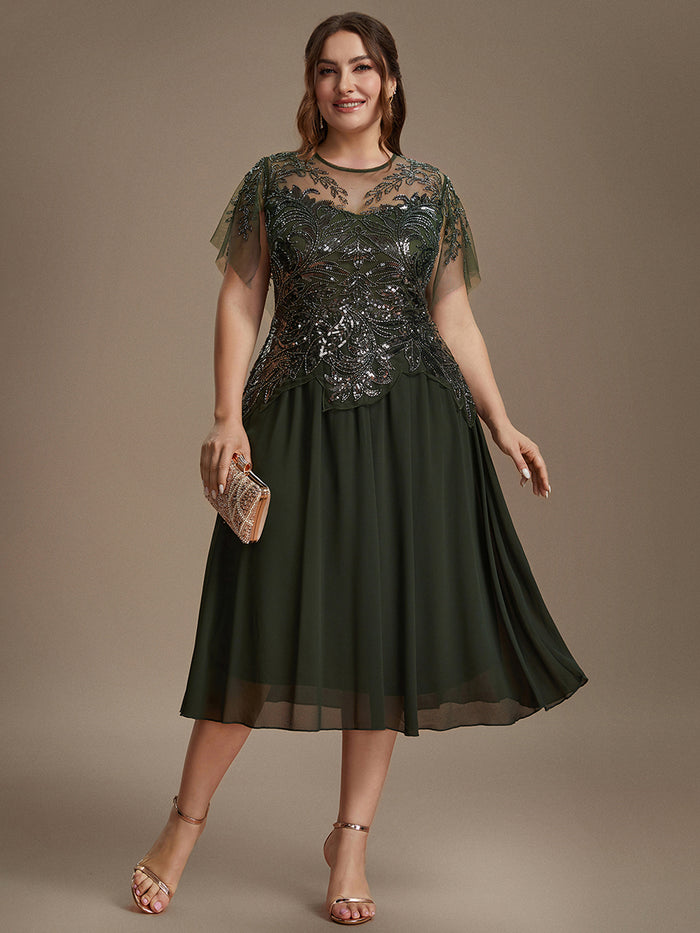 Plus Size Ruffle Tulle Wedding Guest Dress #color_Olive Green