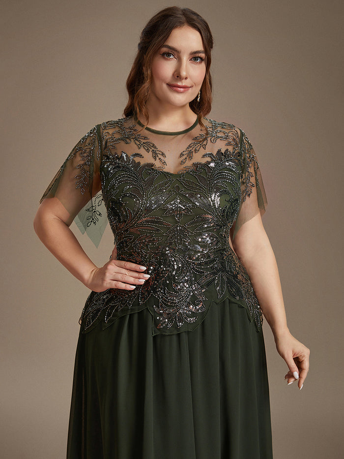 Plus Size Ruffle Tulle Wedding Guest Dress #color_Olive Green