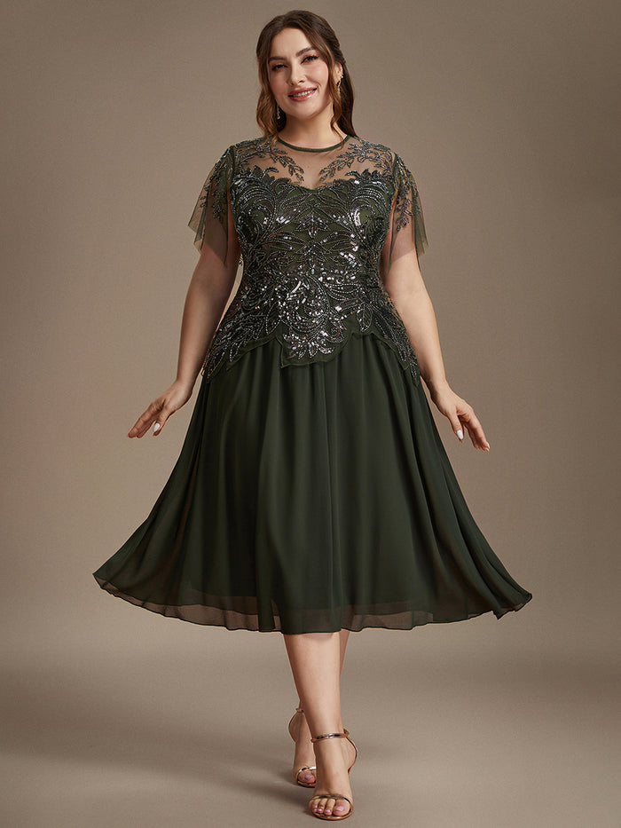 Plus Size Ruffle Tulle Wedding Guest Dress #color_Olive Green