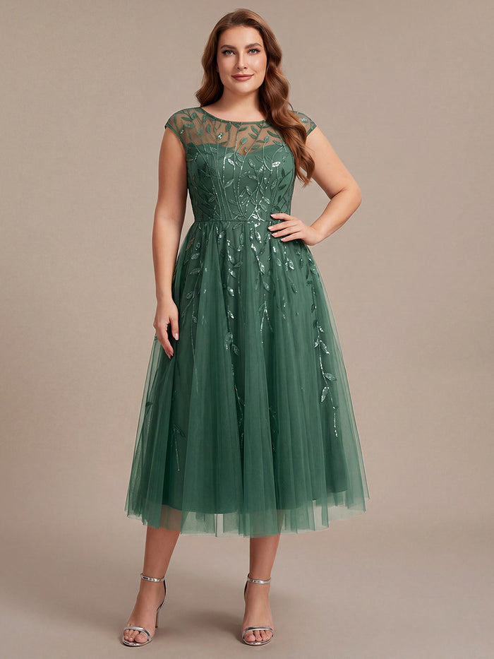 Plus Size See-through Sequin Wedding Guest Dress #color_Eucalyptus