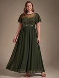 Plus Size Sequin See-Through Tulle Evening Dress #color_Olive Green