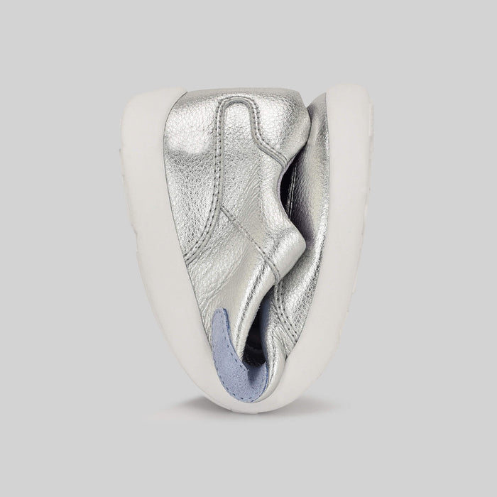 Kids Metallic Silver Trainer - Flexed