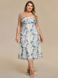 Plus Size Printed Bodycon Wedding Guest Dress #color_Blue Verdure on White