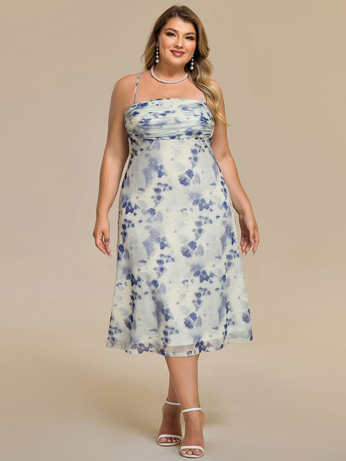 Plus Size Printed Bodycon Wedding Guest Dress #color_Blue Verdure on White