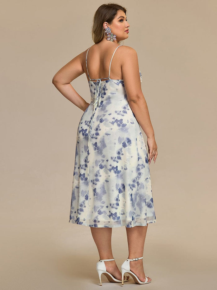 Plus Size Printed Bodycon Wedding Guest Dress #color_Blue Verdure on White