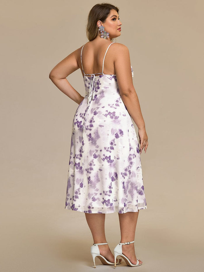 Plus Size Printed Bodycon Wedding Guest Dress #color_Light Purple Print