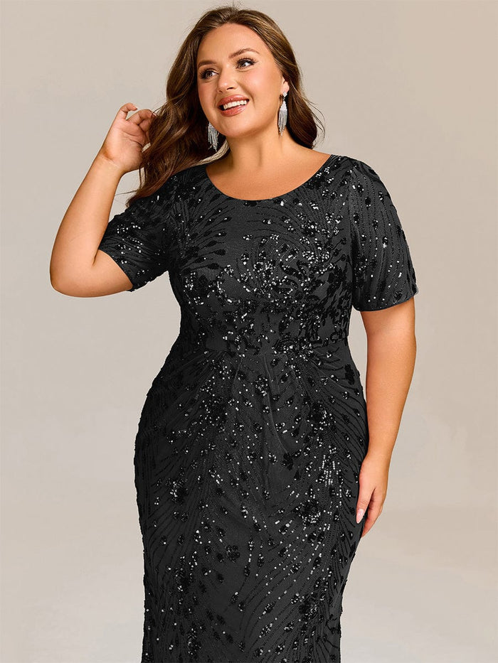 Plus Size Sequin Mermaid Formal Dresses #color_Black