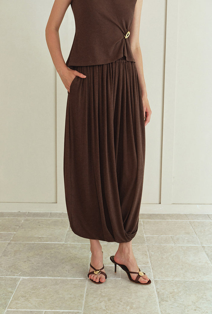 Petite Studio's Quentin Jersey Cotton Cocoon Skirt in Chocolate
