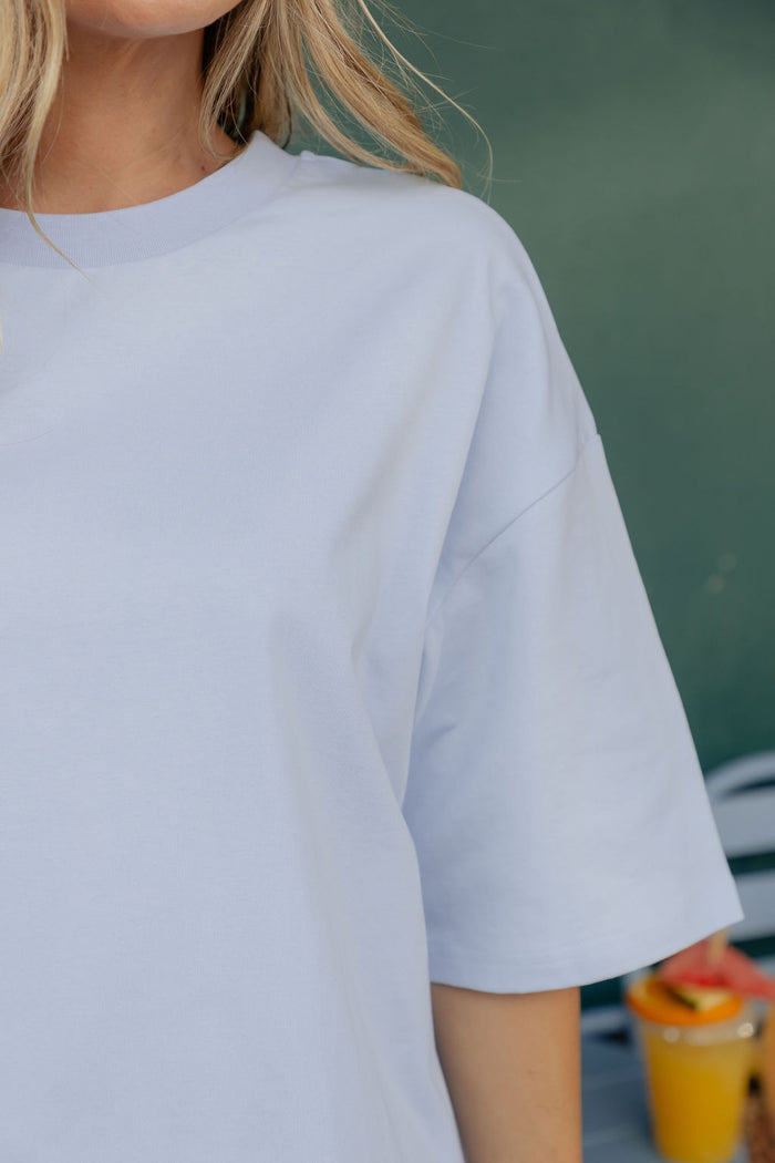 Quinn Cotton Side Split Tee - Blue