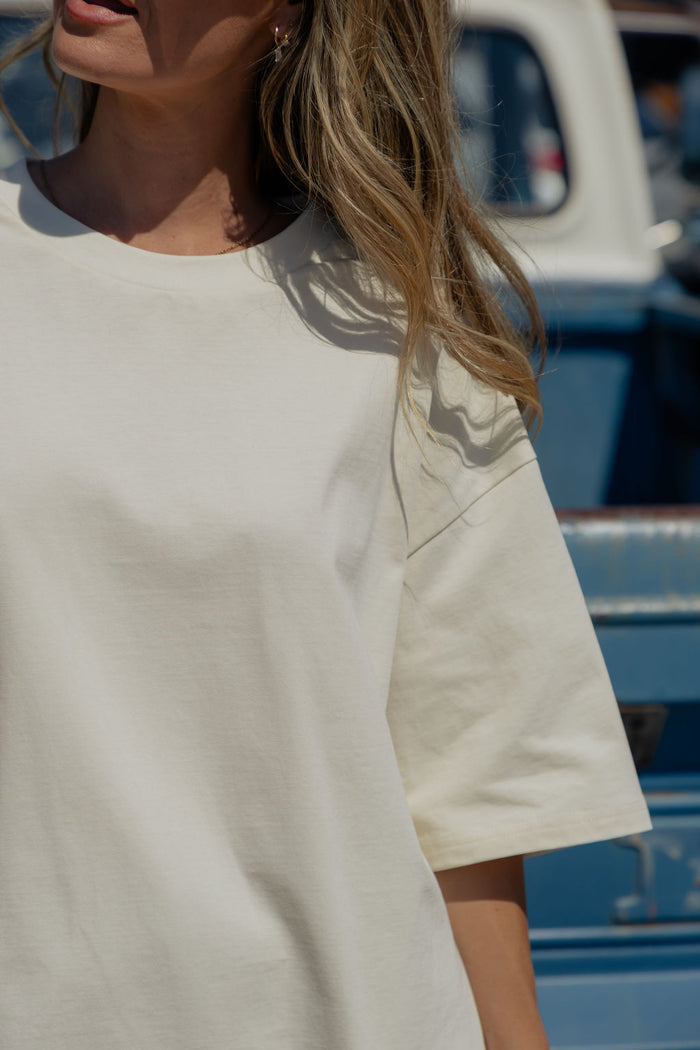 Quinn Cotton Side Split Tee - Cream Beige