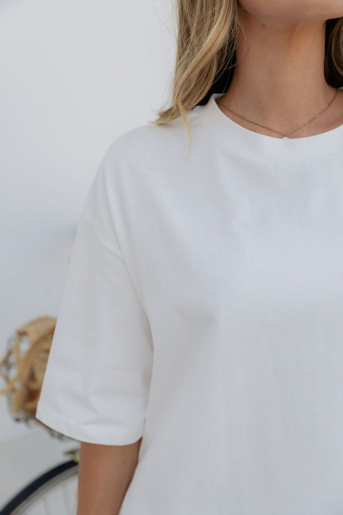 Quinn Cotton Side Split Tee - White