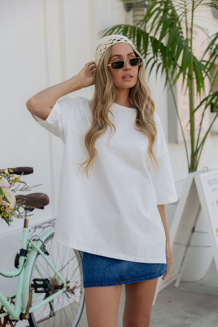 Quinn Cotton Side Split Tee - White