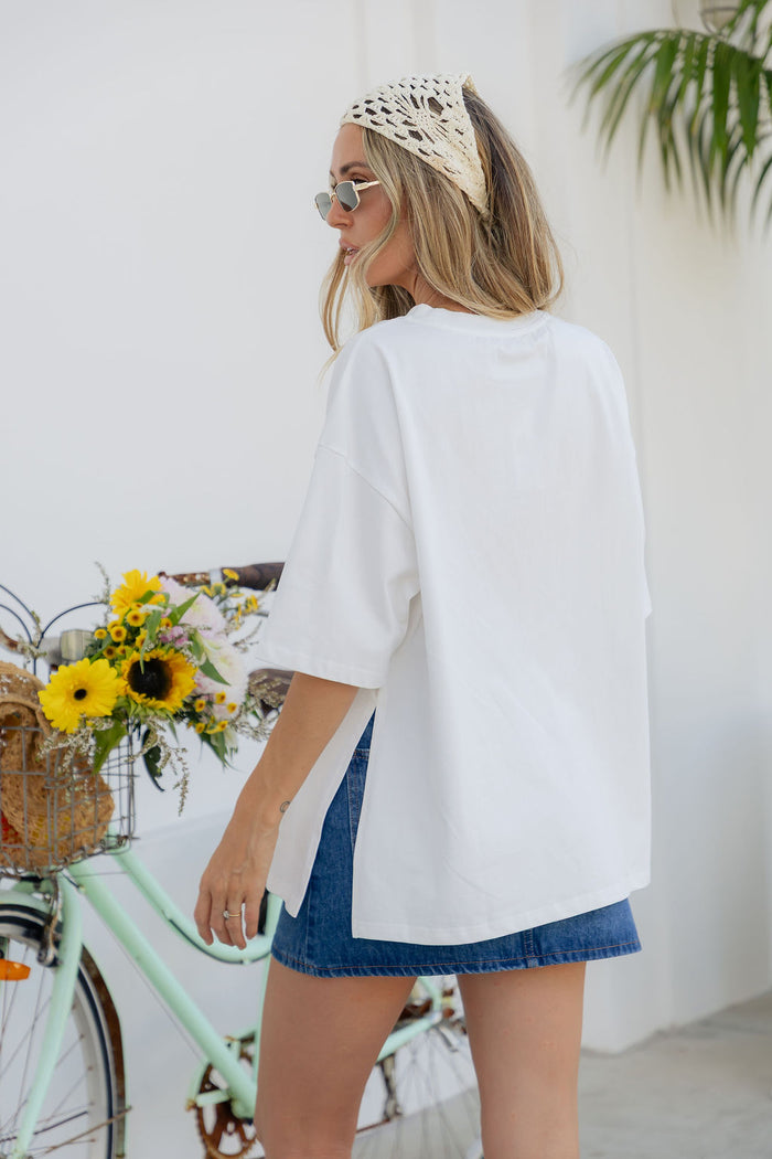 Quinn Cotton Side Split Tee - White