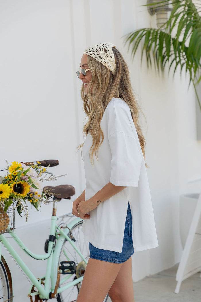 Quinn Cotton Side Split Tee - White