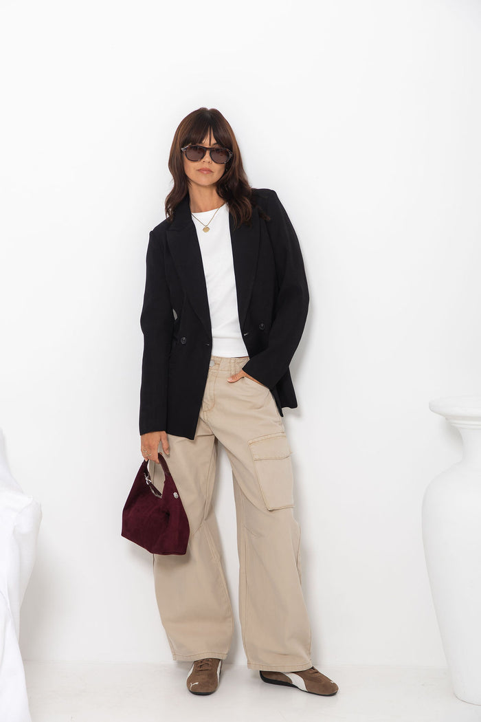 Raffa Double-Breasted Blazer - Black