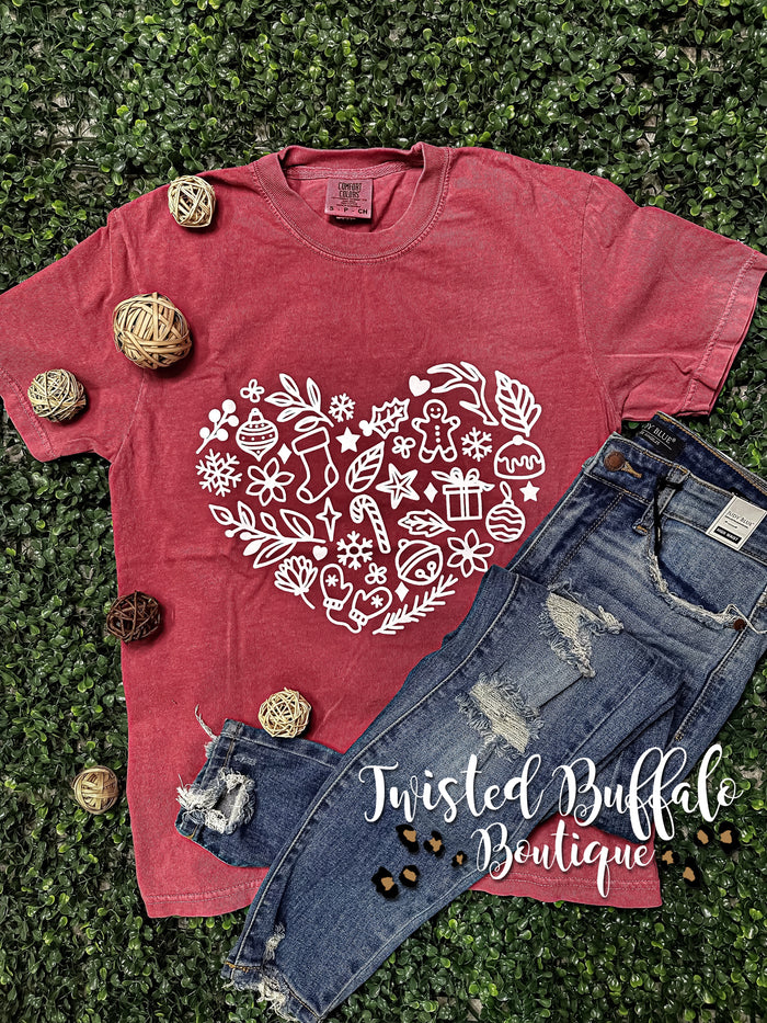 Red {HOLIDAY HEART} Crew Neck Tee