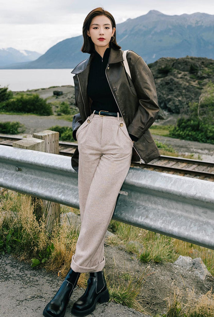 Petite Studio's Reign Wool Pants in Oatmeal