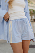 Remi Cotton Linen Shorts - Blue and White Stripe