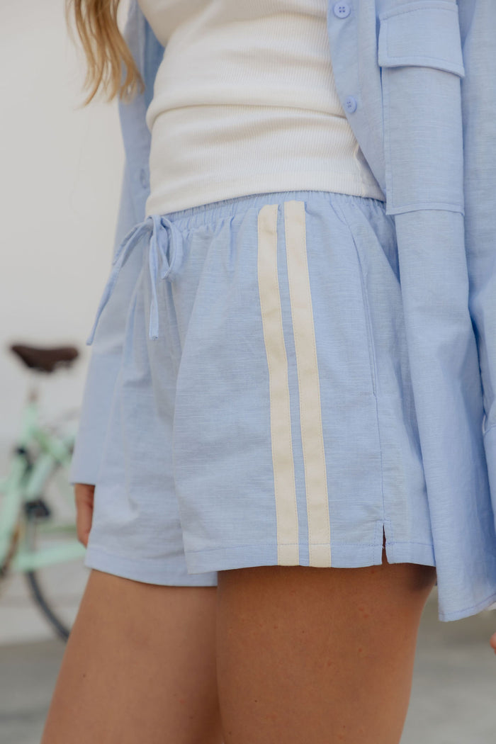Remi Cotton Linen Shorts - Blue and White Stripe