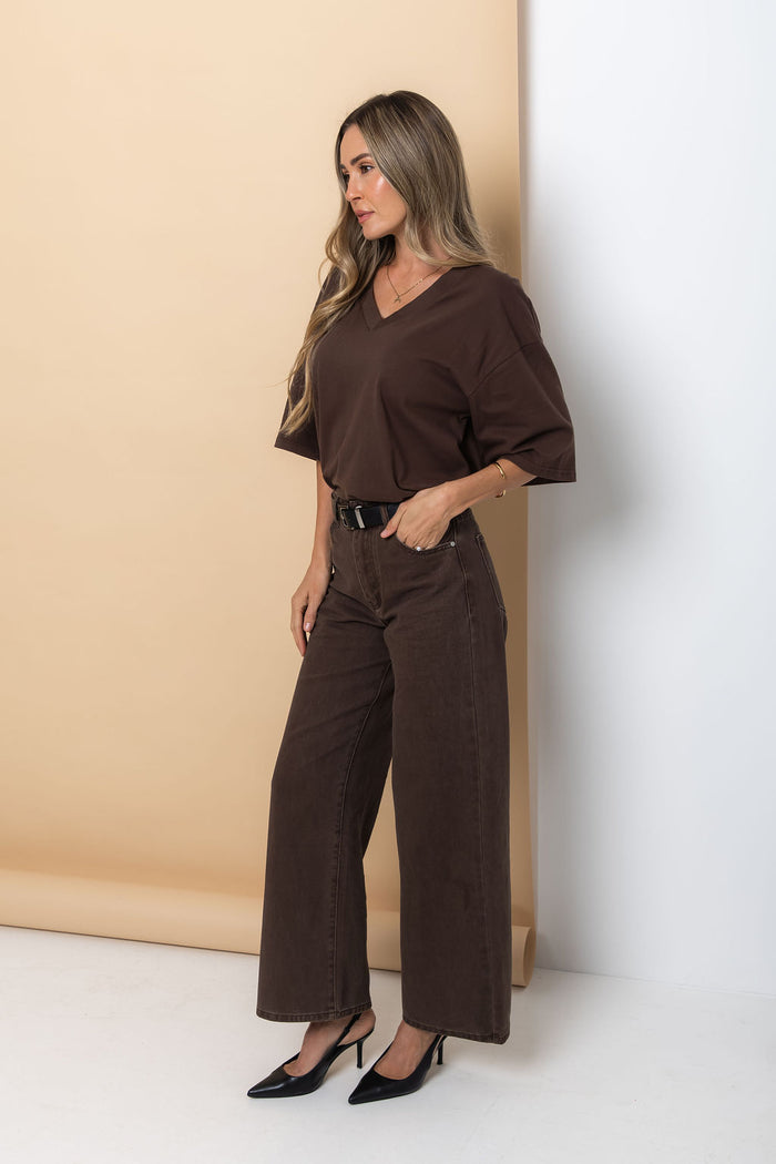 Rhodes Relaxed-Fit V Neck Tee - Chocolate