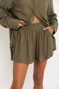 Riley Pinstripe Shorts - Olive Green - The Self Styler