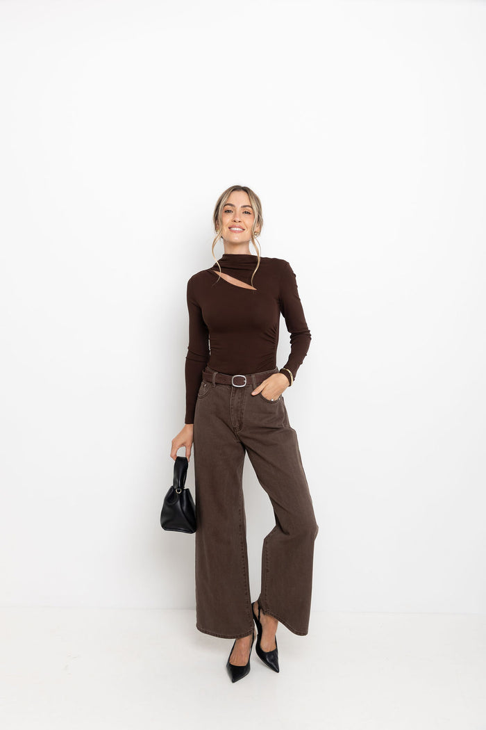 River Wide-Leg Denim Jeans - Choc Wash