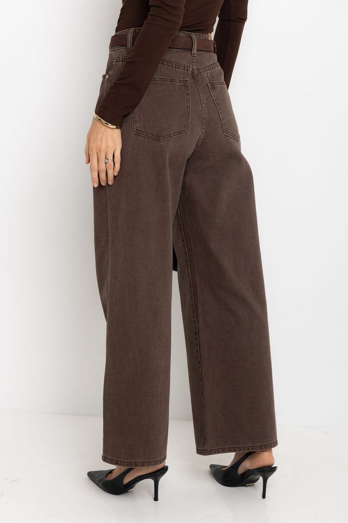 River Wide-Leg Denim Jeans - Choc Wash