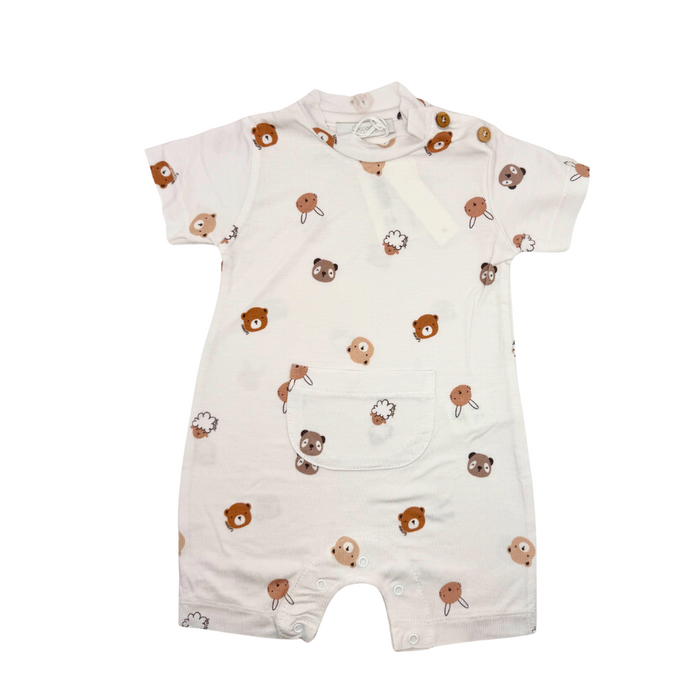 Baby romper with bear pattern on a white background