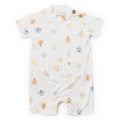 Baby romper with animal pattern on a white background