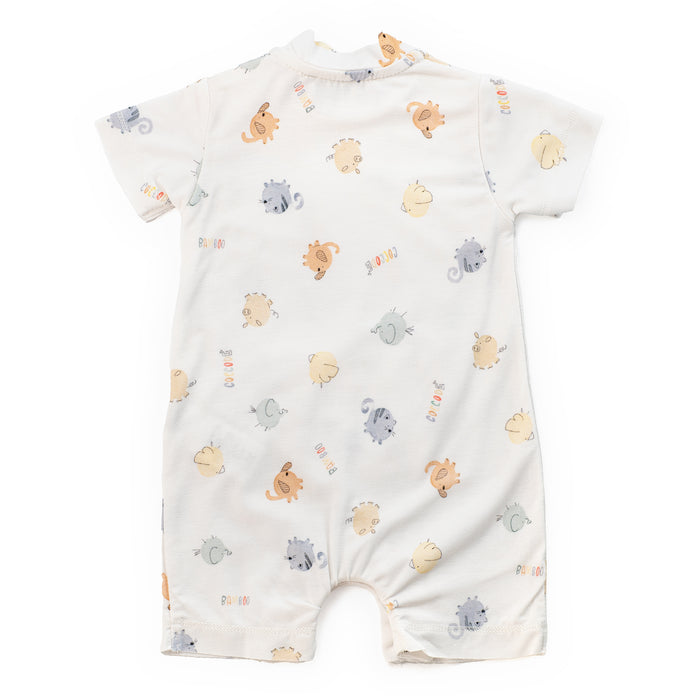 Baby romper with animal pattern on a white background