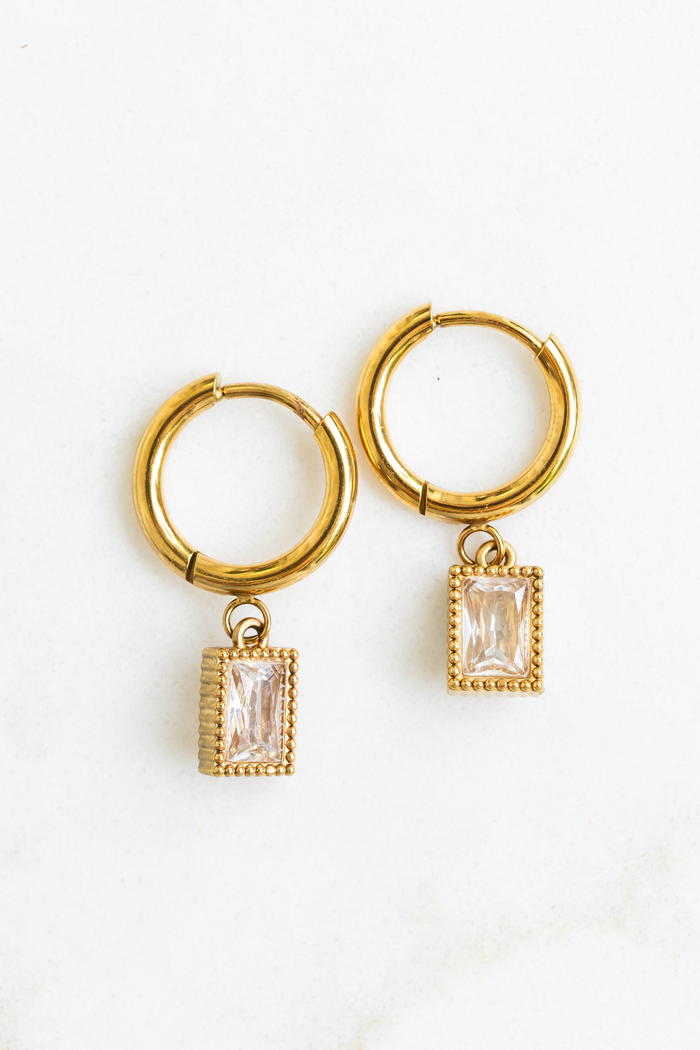 Romy Rectangle Charm Hoop Earrings - Gold