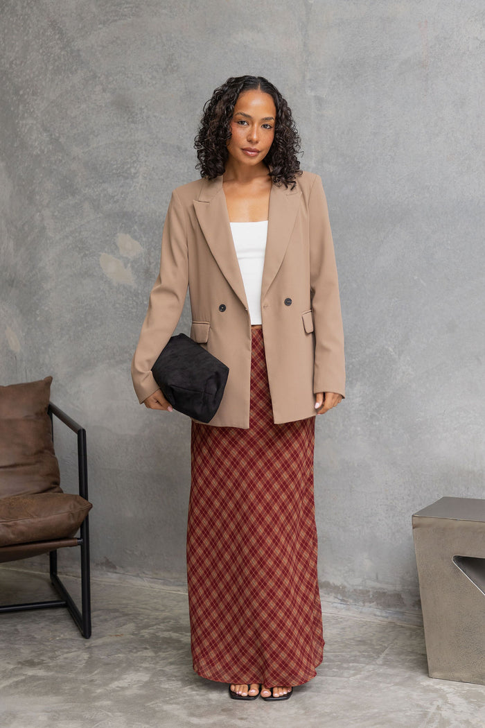 Rowie Plaid Maxi Skirt - Burgundy