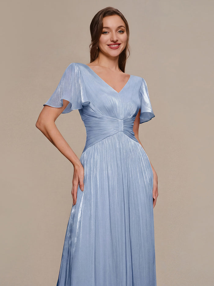 Ruffled Sea-island Ruffle Sleeve Midi Wedding Guest Dress #color_Light Dusty Blue