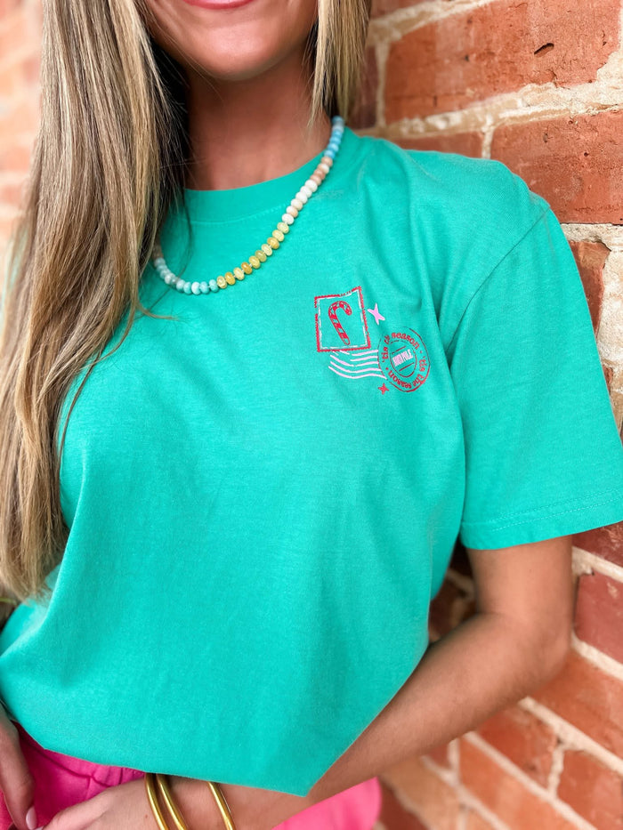 {SANTA'S STAMP OF APPROVAL} Caribbean Green Crew Neck Tee